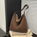 Bolso tote vintage minimalista de gran capacidad café oscuro con correa de hombro ancha - café