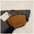 Brown plush faux fur tote bag with thin leather shoulder straps in a minimalist design - Brown