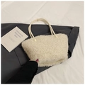 Minimalist white plush shoulder bag with fluffy faux fur texture and slim top handles - White