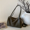 Borsa tote minimalista in pelle scamosciata verde oliva con tracolla regolabile - verde oliva