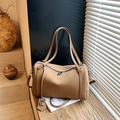Classic khaki Boston handbag in matte leather with dual handles and detachable strap - Khaki