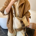 Retro minimalist beige faux leather shoulder bag with striped faux fur tail pendant - With Charm / Khaki