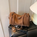 Brown vintage Boston tote bag in soft pebble-grain faux leather with silver hardware - Brown