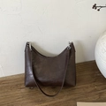Minimalist deep brown faux leather hobo bag with sleek silver buckle and shoulder strap - Coffee (No Pendant)
