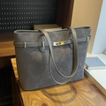 Minimalist matte grey tote bag featuring a decorative gold buckle and large capacity - Gray