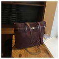 Minimalist large capacity tote bag in vintage deep burgundy with gold hardware detail - Burgundy