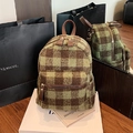 Mini sac à dos rétro à carreaux vert et marron avec détails cuir et dorures - Vert