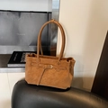 Borsa tote vintage marrone in stile francese in pelle opaca con dettaglio fibbia - Senza Ciondolo / Marrone