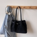 Classic black vintage tote bag with thin silver buckle straps and matte leather finish - Black without Pendant