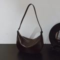 Dark brown half-moon hobo bag in smooth PU leather with adjustable strap and silver zipper - Ebony Coffee Without Charm