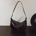 Minimalist black crescent moon shoulder bag in smooth PU leather with silver zipper - Black without Pendant