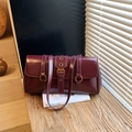 Vintage retro underarm shoulder bag in glossy burgundy leather with buckle strap - Burgundy
