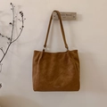 Chic tan brown leather shoulder tote bag with a minimalist design for women's daily commute - Brown No Pendant
