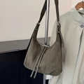 Olive green vintage suede hobo bag with long zipper tassels and adjustable strap - Olive Green