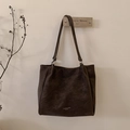 Dark brown large capacity suede tote bag with white logo and dual shoulder straps - Coffee without Pendant