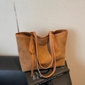Brown faux suede oversized tote bag with minimalist design and leather tassel accessory - Brown
