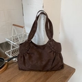 Retro large brown suede tote bag with metal studs and spacious vintage design - Brown