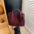 Deep purple matte tote bag with contrast stitching and adjustable shoulder strap - Red (No Pendant)