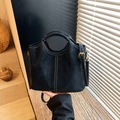 Retro black matte tote bag with contrast stitching and adjustable crossbody strap - Black without Pendant