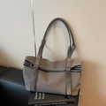 Deep grey vintage canvas tote bag with adjustable metal buckle straps for women - Gray