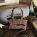 Retro deep brown large capacity shoulder bag with matte leather and buckle details - Brown