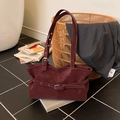 Deep burgundy leather shoulder bag with buckle belt detail and adjustable strap - Burgundy