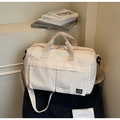 Borsa da viaggio avorio capiente con trama a pieghe e tasche multiple per yoga e palestra - Bianco Sporco