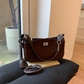 Borsa sottobraccio retrò in pelle scamosciata marrone scuro con chiusura argento - Marrone