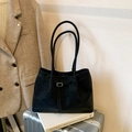 Schwarze Vintage-Wildleder-Tote-Bag mit Silberschnalle und Schultergurten für das Büro - Ohne Anhänger / Schwarz