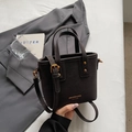 Compact dark brown suede tote bag with gold studs and adjustable shoulder strap - Coffee No Charm