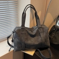 Deep grey vintage tote bag with large capacity and detachable strap for daily commuting - Black