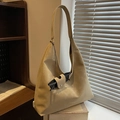 Sac fourre-tout abricot minimaliste à grande capacité avec texture en daim chic - Kaki