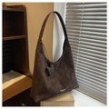Sac cabas rétro marron foncé en daim à grande capacité avec lettrage de mode chic - Marron