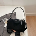 Minimalist black faux suede pillow bag with gold zippers and adjustable shoulder strap - Black without Pendant