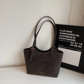 Grand sac cabas marron foncé rétro avec surpiqûres blanches et boucle en métal doré - Café sans pendentif
