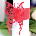 Rond de serviette papillon rouge découpé au laser avec motifs en spirale ajourés - Rouge Perlé