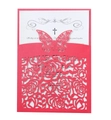 Laser cut red wedding invitation with butterfly rose hollow design and white insert card - Pearlescent Red