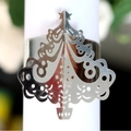 Silver mirror laser-cut Christmas tree napkin ring with hollow patterns for holiday table - Reflective Silver