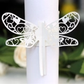 Rond de serviette libellé en papier découpé au laser blanc avec motifs de cœur - Blanc