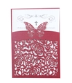 Laser cut butterfly wedding invitation with red hollow floral design and inner card - Dark Red
