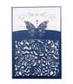 Navy blue laser-cut floral wedding invitation with intricate butterfly and rose patterns - Dark Blue