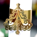 Golden laser-cut Christmas tree napkin ring with hollow design and shiny mirror finish - Reflective Gold