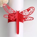 Elegant red dragonfly hollow paper napkin ring with heart pattern for table decoration - Pearlescent Red