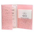 Detailed laser-cut pink wedding invitation with hollow floral pattern and white inserts - Pink