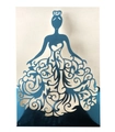 Gedetailleerde lasergesneden marineblauwe trouwkaart met een elegant jurkontwerp - Reflecterend Blauw