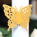 Golden laser-cut butterfly napkin ring with intricate hollow design for wedding table decor - Gold