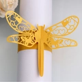 Laser-cut yellow dragonfly paper napkin ring with heart hollow patterns for table decor - Gold Yellow
