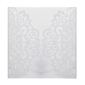 Elegante invito di nozze bianco tagliato al laser con motivi floreali in pizzo fine - Stile Volute Simmetriche (HK-19)