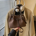 Retro dark brown pleated bucket bag with vintage texture and top handle - Coffee without Pendant
