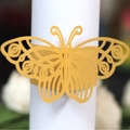 Golden laser-cut butterfly napkin ring with intricate hollow wings for wedding decor - Gold